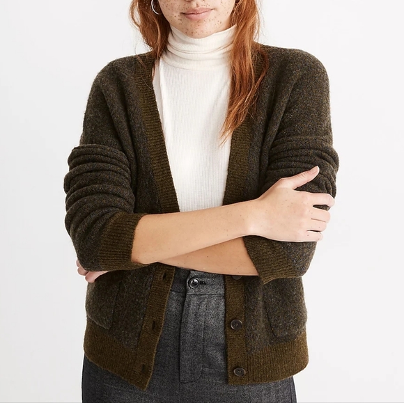 MADEWELL Kent Ex-Boyfriend Cardigan Sweater Tonal Herringbone XS - Picture 4 of 10
